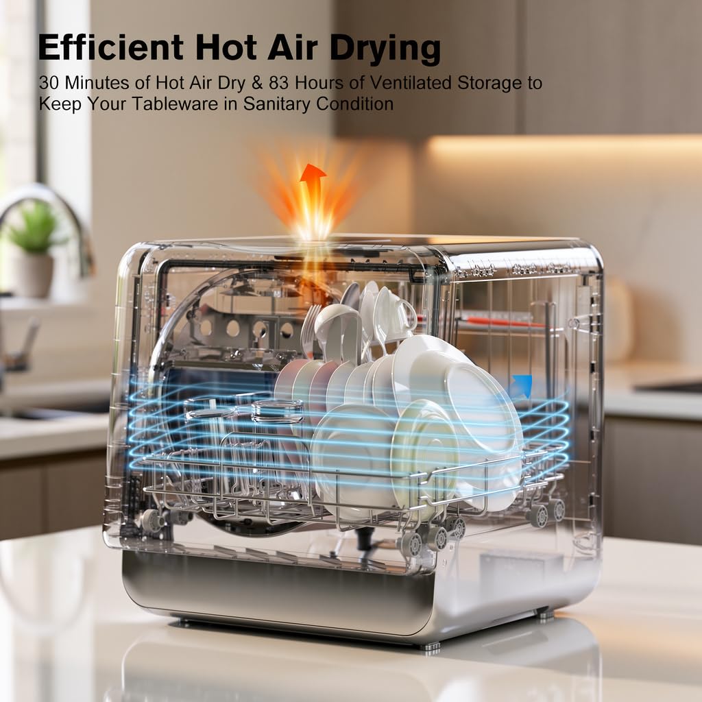 MOMOKOVA Portable Countertop Dishwasher with 5L Built-in Water Tank,Upgraded 7 Program & 24H Delayed Wash,360° Dual Spray, 167℉ High-Temp & No Hookup Needed for Home,white (white)