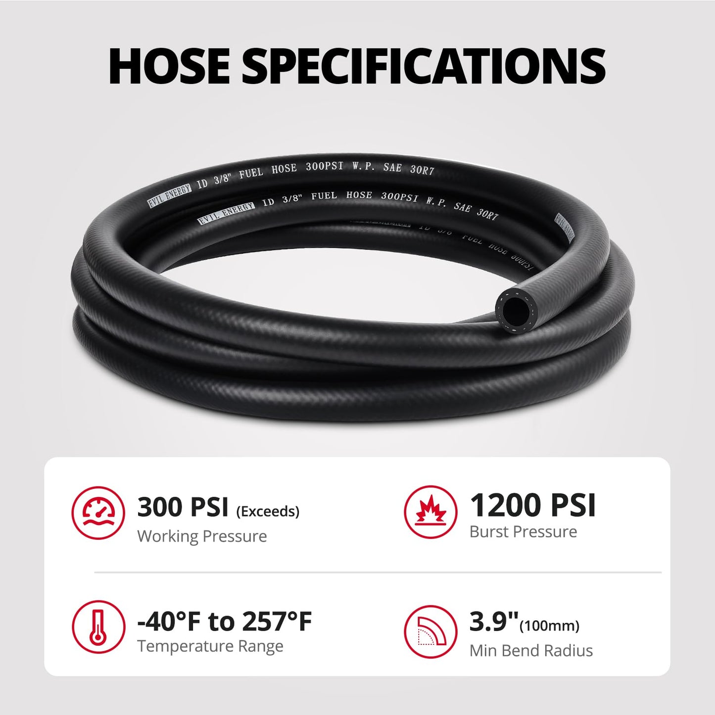 EVIL ENERGY 3/8" Fuel Hose Line Push Lock NBR Rubber SAE 30R7 10FT 300PSI
