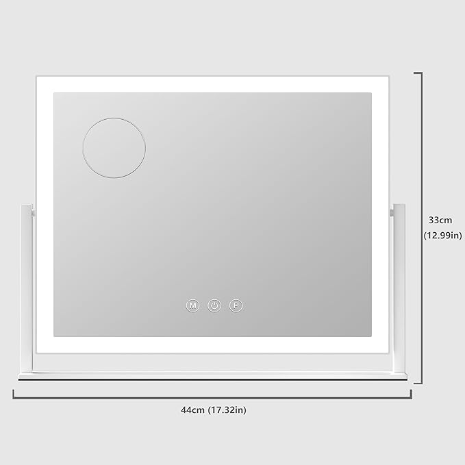 Lighted Makeup Mirror, 17.3"x13" Hollywood Vanity Mirror with Led Lights, Three Color Lighting Modes, and 10X Magnification Mirror, Smart Touch Control, 360°Rotation (White, Gift Box)