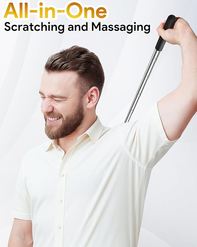 TUKUOS Telescoping Back Scratcher with 5 Detachable Scratching Heads, Rubber Handles, Anniversary Birthday Gifts for Men Women Back Scratcher for Men/Dad/Women/Adults