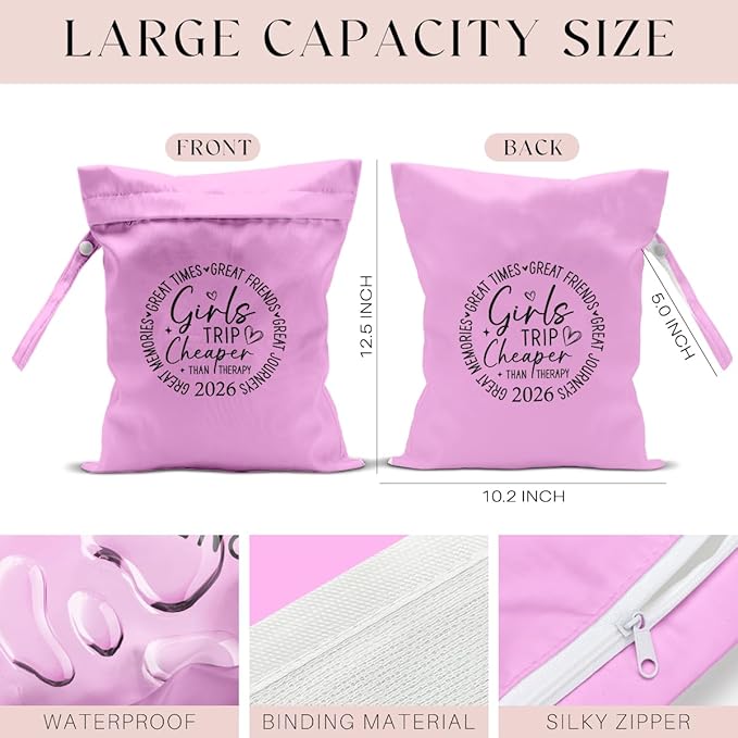 Girls Trip Gifts Wet Dry Bag, Beach Bag Wet Bag Favors, for Swimsuit Toiletry Travel Essentials For Women Aloha Bags, Beach Travel Gym Laundry bags for Dirty Diaper Swimsuit Gifts (Pink)