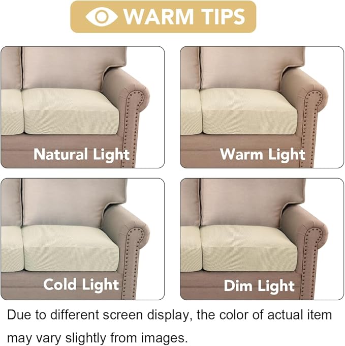 H.VERSAILTEX Super Stretch Individual Seat Cushion Cover Sofa Covers Couch Cushion Covers Slipcover Sets Thick Jacquard Textured Twill Fabric (3 Piece Sofa Cushion Covers, Natural)