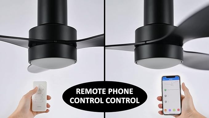 SMAAIR 52" Smart Flush Mount Ceiling Fans with Lights and Remote, Quiet DC Motor, 3-Blade Modern Ceiling Fan, Low Profile Ceiling Fan works with APP/Voice, 8H Timer &24H Schedule, ABS Blades, Black