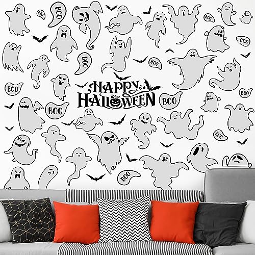 61 Pcs Halloween Ghosts Wall Stickers Decals Halloween Ghost Decorations for Home Room Windows Clings Fireplace Ceiling Kitchen Bedroom Decor Party Supplies