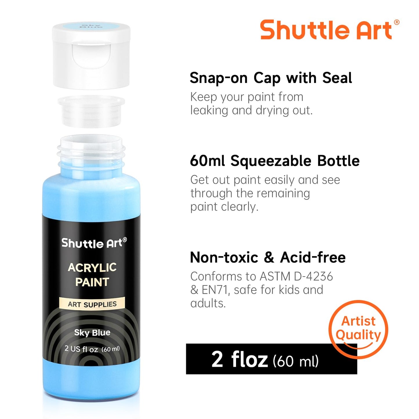 Shuttle Art Acrylic Paint, 36 Colors Acrylic Paint Set with Brushes & Palette, 2oz/60ml Bottles, Rich Pigments Non-toxic for Artists Kids & Adults, Painting on Canvas Rocks Ceramic Wood