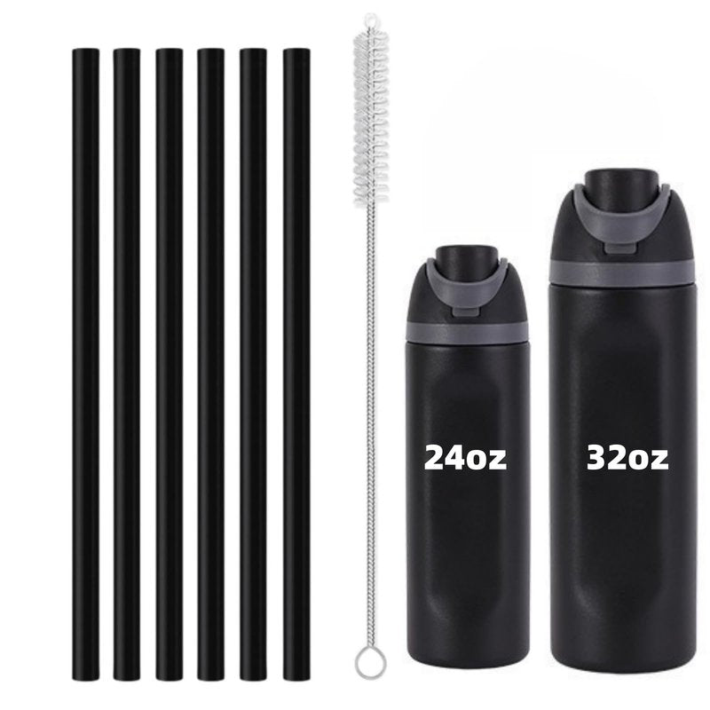 6PCS Replacement Straws for Owala Water Bottle 24 oz 32 oz, Reusable Plastic Food Grade Drinking Straws with Cleaning Brush Compatible for Owala Cup 24oz 32oz Tumbler Accessories (Black, 24oz/32oz)