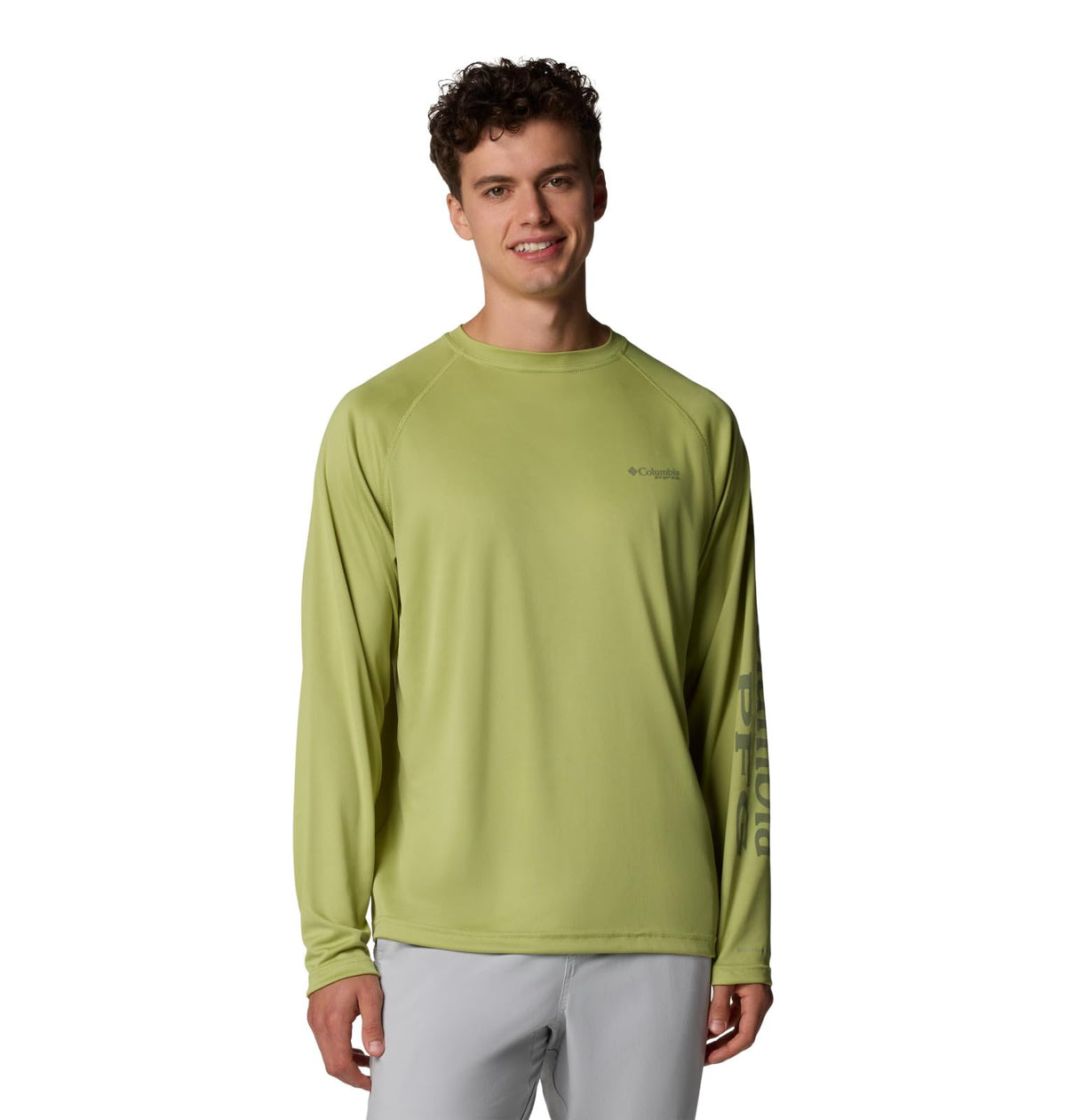 Columbia Men's PFG Terminal Tackle Long Sleeve Fishing Shirt, Pear/Cypress Logo, X-Large Tall