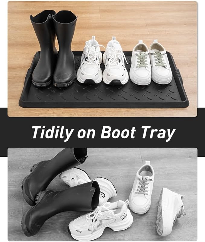 2PC Boot-Tray Heavy Duty Rubber Mat with Lip Waterproof Shoe Mat Tray for Entryway Indoor Outdoor Multi Use Catch All Trays Entryway Shoe Cleaning Boot Storage 16x27.5 Inches