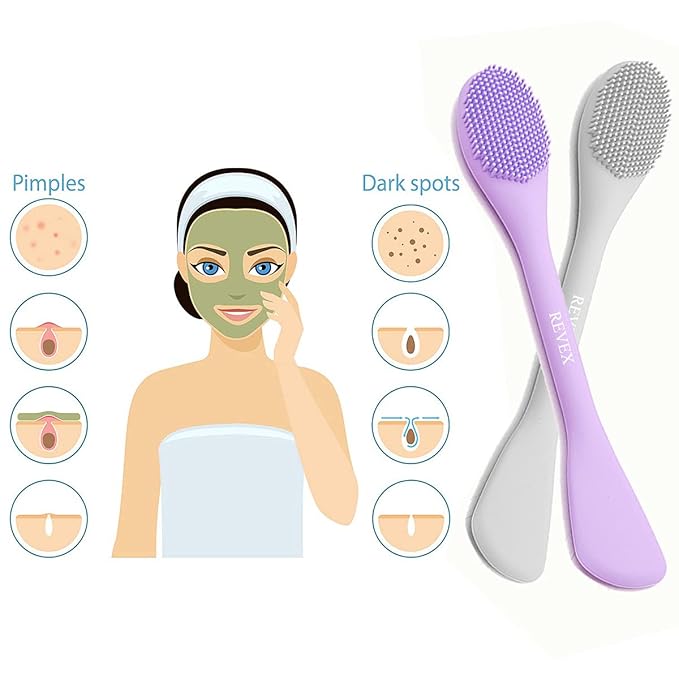 REVEX Silicone Face Mask Applicator,Face Scrubber,Exfoliating Pore Scrubber,2Pcs Pore Cleaning Brush for Blackhead Remover,Face Brush for Women Men.(PurPle+Gray)