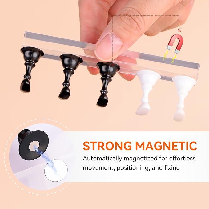 Makartt Press on Nails Stand: Black and White Nail Holder for Painting Nails, Stands for Art Display Practice, Magnetic Fake Holders with 1M Double-Sided Tape DIY Home Salon Use