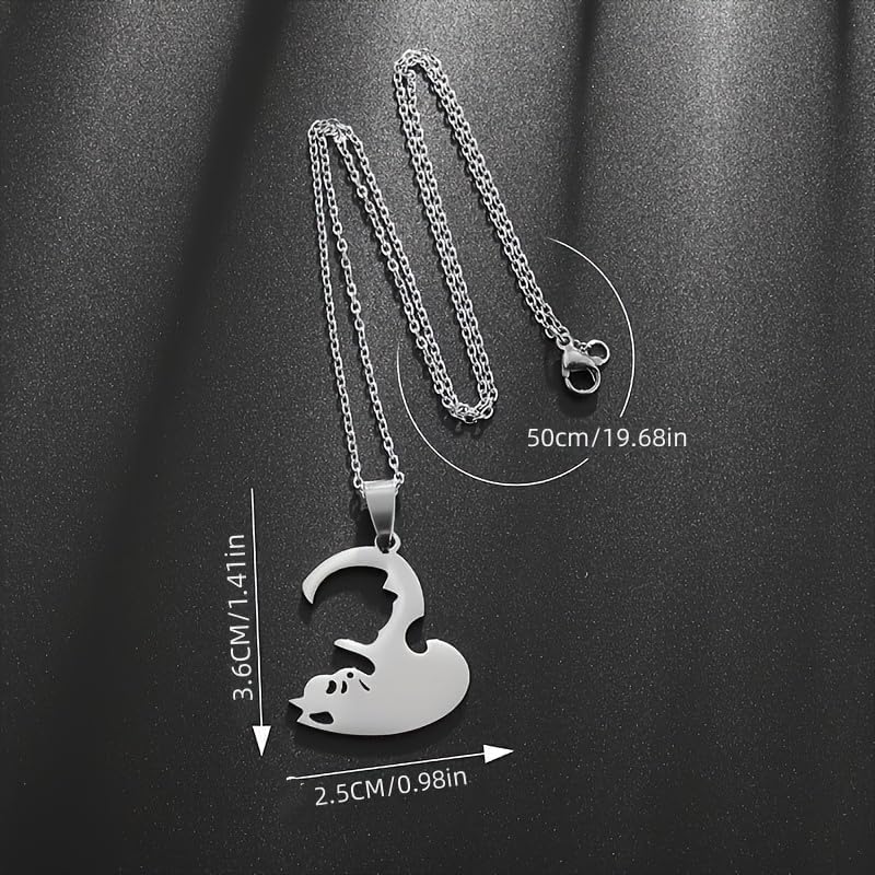 2pcs Cute Cat Pendant Stainless Steel Necklace Splicing Women'S Fashion Couple Friend Jewelry Gift