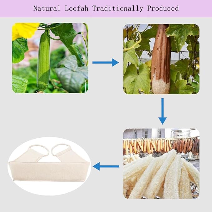 Natural Loofah Back Scrubber for Shower,Back exfoliator for Shower, luffa Exfoliating Bath Strap, loofah Back Scrubber for Women and Men
