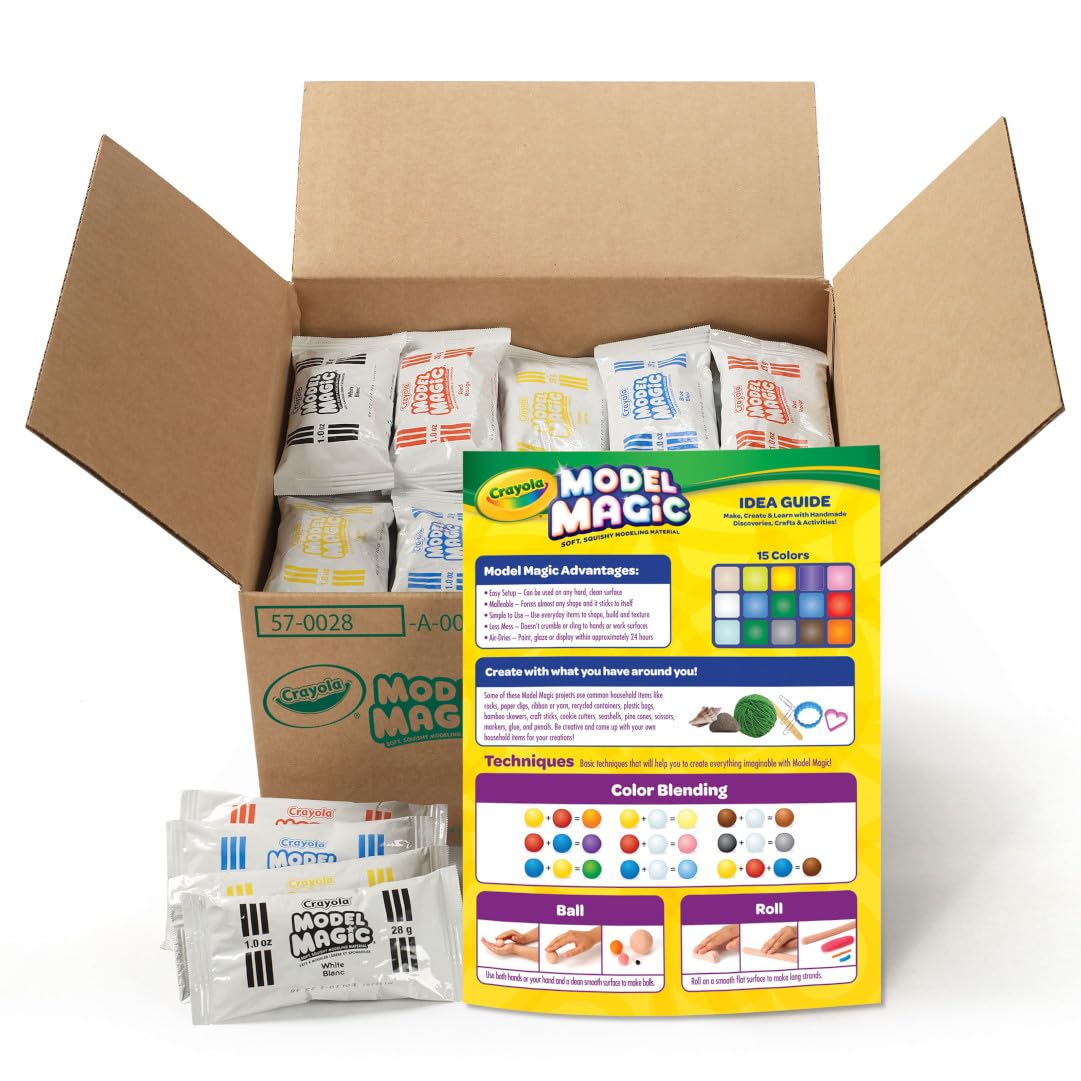 Crayola Model Magic (30 Pack), Air‑Dry Modeling Material for Kids, Soft Modeling Clay Alternative for Arts & Crafts, 15 Colors, 1 oz Packs, Classroom Supplies