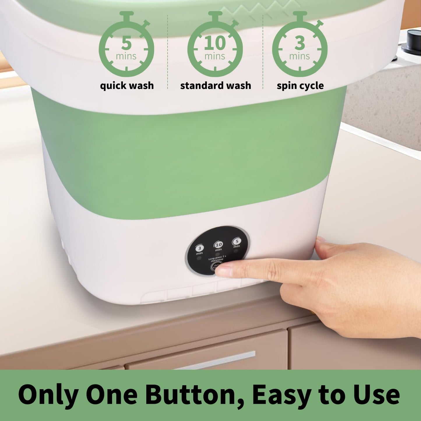 Portable Washing Machine, Mini 16L Upgraded with Spin Basket Laundry Machine, 3 Modes Deep Cleaning, Upgraded Small Collapsible Laundry for Hotel, Apartment, Home and Travel - Green