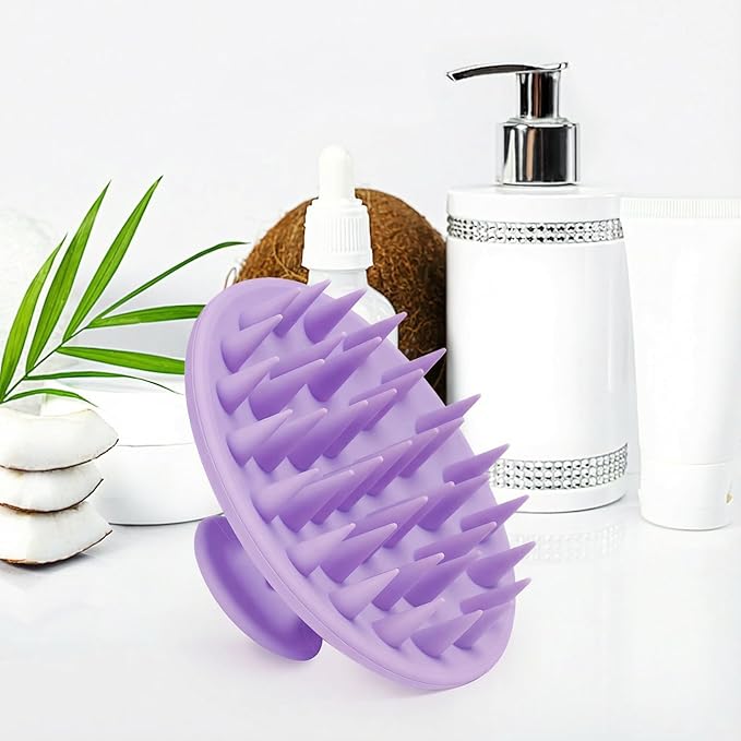 Silicone Scalp Massager Shampoo Brush, Scalp Brush for Hair Growth & Dandruff Removal, Hair Scrubber Scalp Stimulator Exfoliator Brush with Soft Bristles for Wet Dry Scalp Care (Light Purple)