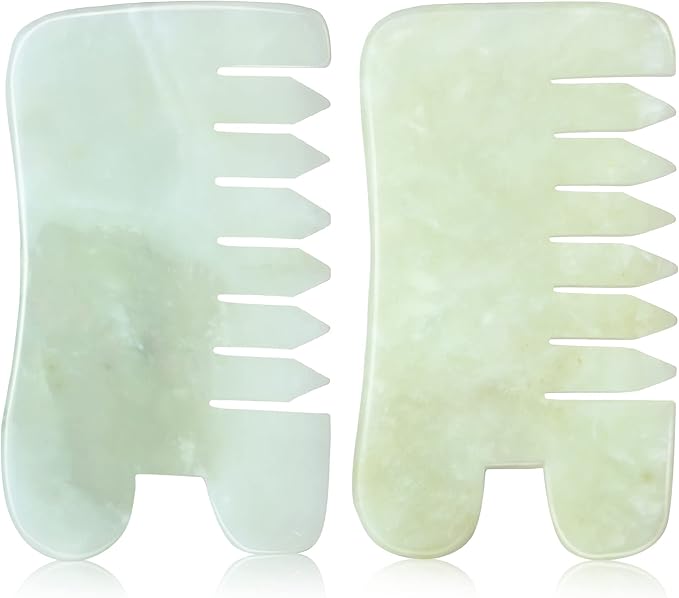 BBTO 2 Pcs Jade Comb for Scalp Massage Gua sha Comb for Head Body spa Hair Multifunctional Handheld Massage Tools(Classic Style)
