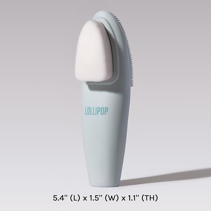 LOLLIPOP Dual-Sided Facial Cleansing Brush | Handle Size Silicone Face Exfoliator and Soft Fiber Cleanser | Manual Face Scrubber for Pores, Makeup Removal, Blackhead and Skincare Routine, Oceanic