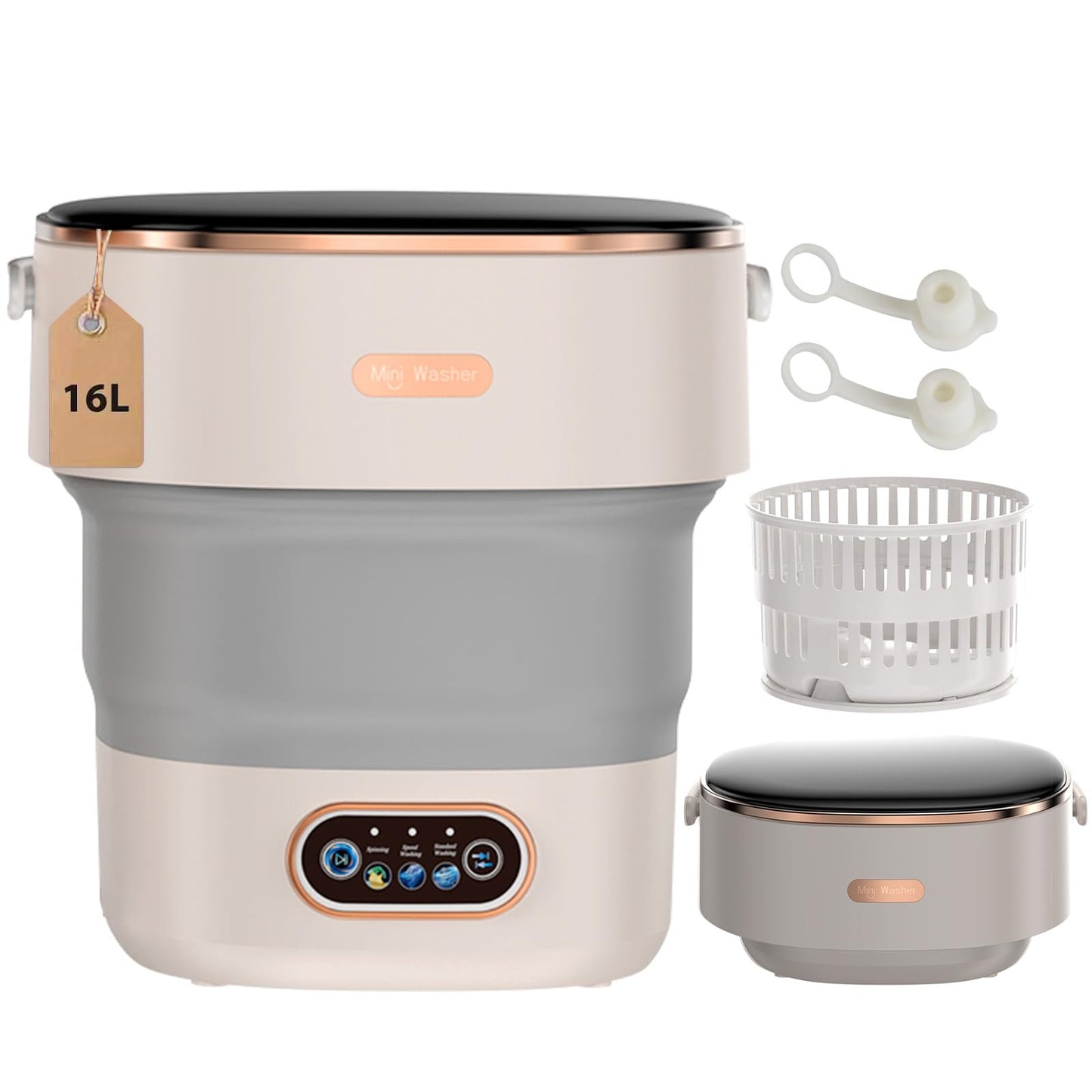 Portable Washing Machine Mini Foldable 16L Washer Laundry with Spin Basket Portable Washer Machine for Apartment RV Travel Camping 3 Cleaning Modes Suitable for Small Clothes and Underwear (Gray)
