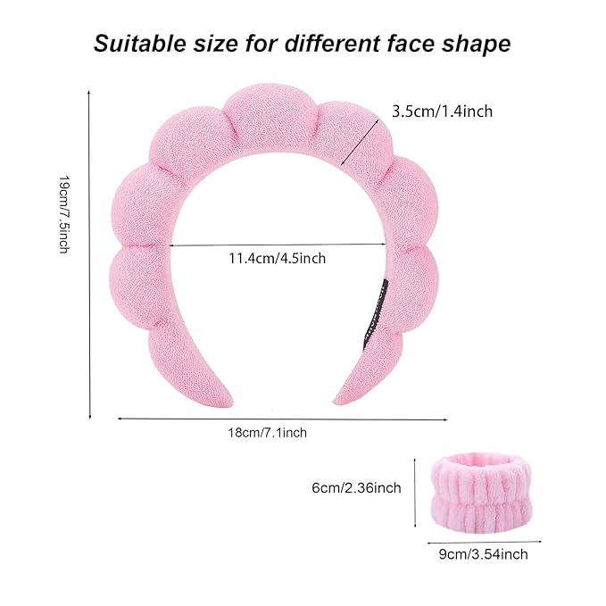 Spa Headbands for Washing Face Soft Puffy Bubble Headbands Wristband for Women Girls Makeup Skin Care Facial Beauty Shower Towel Hairband