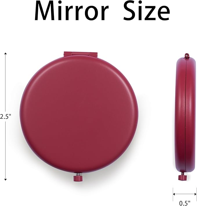 Compact Mirror for Purse, Metal Round Shell, Double-Sided 1X/2X Magnifying, Portable Travel Makeup Mirror, Mini Pocket Mirror, Fire Brick, 1 Pack