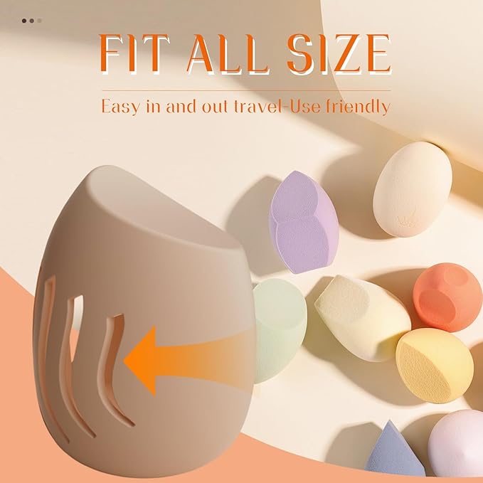 Silicone Makeup Sponge Holder travel case,Double-Sided Breathable Makeup Sponge Case for Business, Travel or Daily,Fit All Sponges,Quick Drying,Easy to Carry (Khaki)