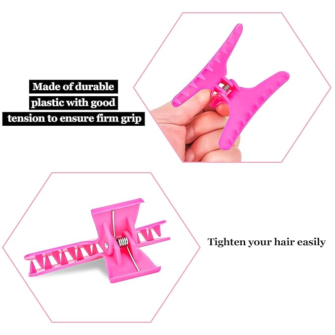 Hair Clips for Styling Sectioning 12 Pack Hot Pink Butterfly Clamps Hair Claw Clips Pro Salon Hair Clips for Styling, Sectioning, Cutting and Coloring