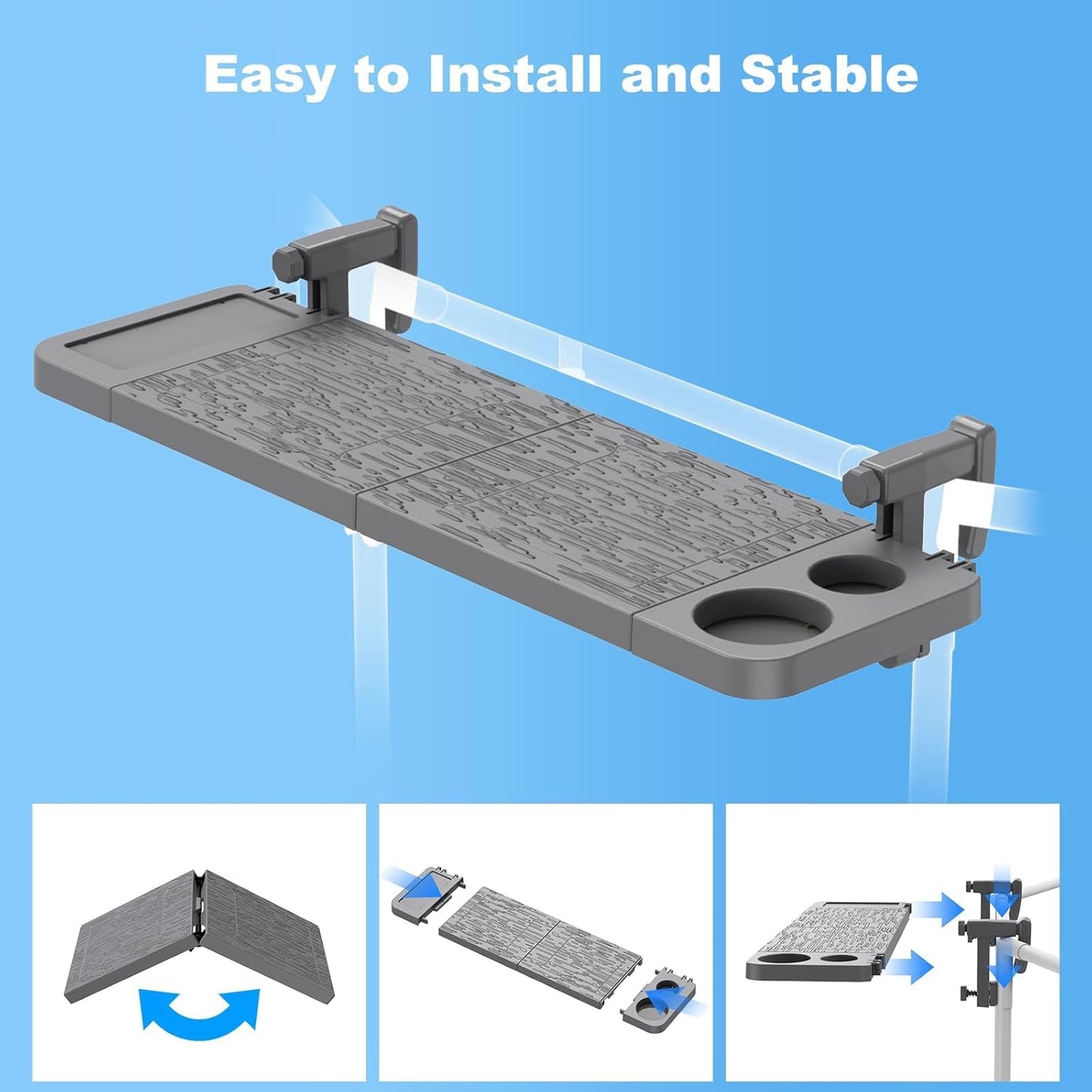 Arlierss Pool Bar for Above Ground Pool, Swim Up Bars for Pool, 47" x 12" Pool Side Table with 90 lbs Capacity, Poolside Bar Clip-On Foldable Tabletop Easy Install