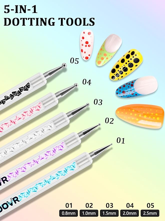 Nail Art Tools Set, Nail Stand for Press on Holder for Painting Nails, Nail Art Brushes and Dotting Tools, Nail Design Tools Supplies, Gel Polish and Builder Brush, French Tip Brush, Liner Brush