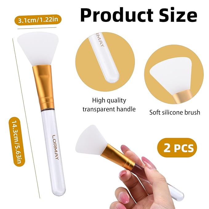 LORMAY Jelly Brush | 2 Pcs Silicone Face Mask Brushes | Mask Application Tool for Even Coverage | Skincare Enhancer | Durable Silicone | Easy to Clean | All Skin Types (Fan-shaped Head)