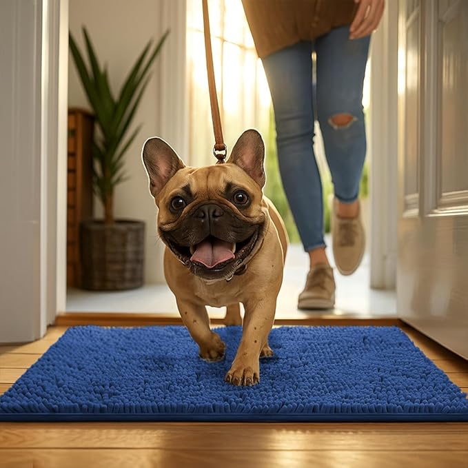 MudGuard Mat™ Dog Door Mat for Muddy Paws, Super Absorbent Microfiber, Non-Slip Indoor Mat, Quick Dry Chenille Mud Mat for Dogs & Entryway, Washable, Navy Blue 24" x 36"