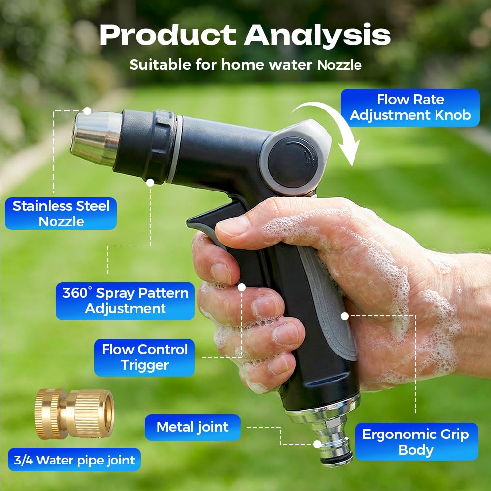 Hose Nozzle High Pressure, 2026 New Turn Any Hose Into a High Pressure Water Washer Jet, Jet Nozzle Power Washer for Garden Hose, Universal Water Pressure Washer for Car Garden Yard Cleaning (1 Piece)