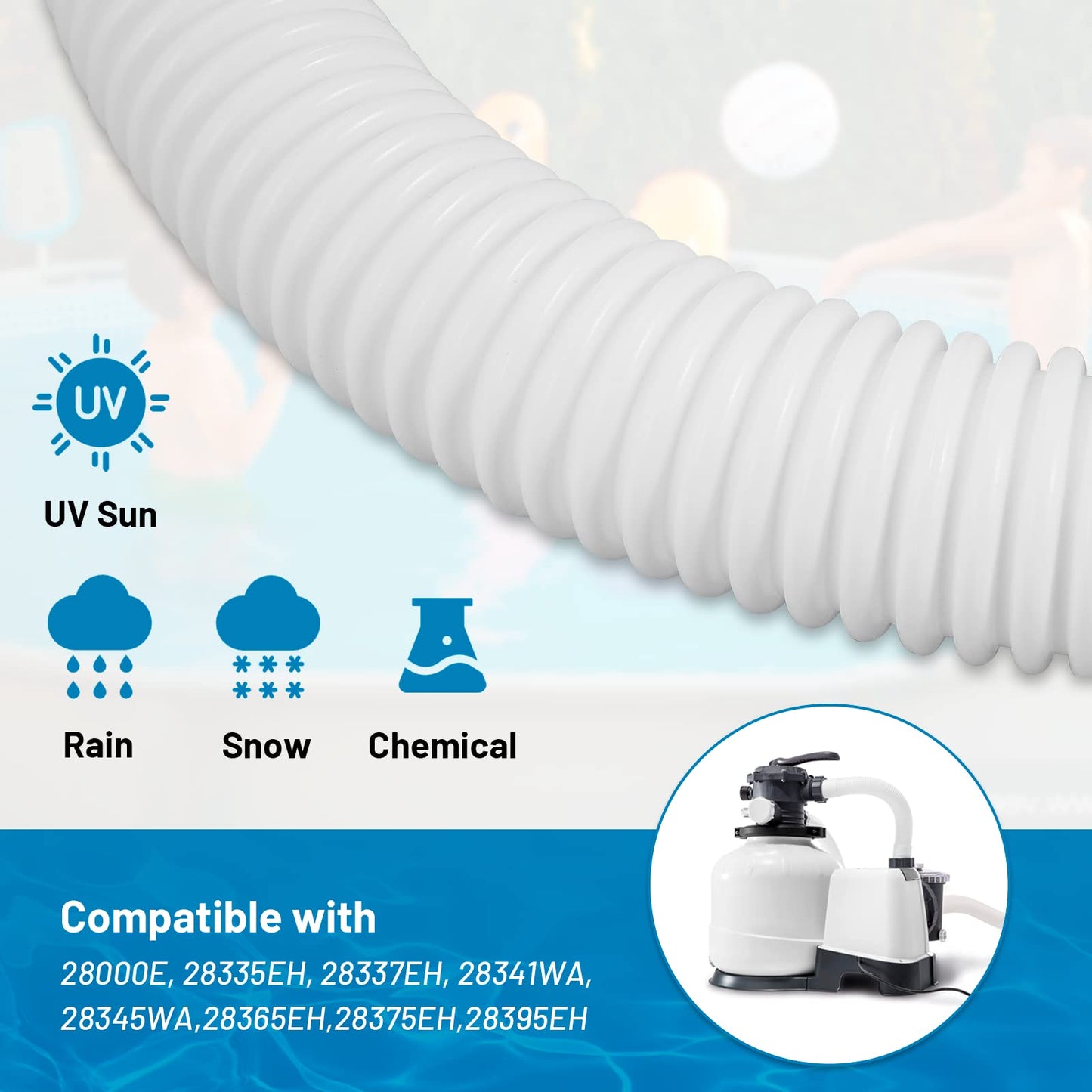 IDEASURE 1.5" x 59" Pool Hoses for Above Ground Pools - Pool Pump Replacement Hose Compatible with In tex Coleman Skimmer Surface Skimmer Pool Pump Pool Filter, 3 Pack with 6 Hose Clamps