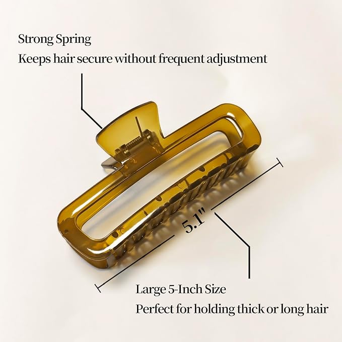 5 Inch Large Hair Claw Clips, No Slip Glossy Jelly Square XL Clips for Thick Long Curly Hair, Women's Big Rectangle Strong Clips, 4 Pack