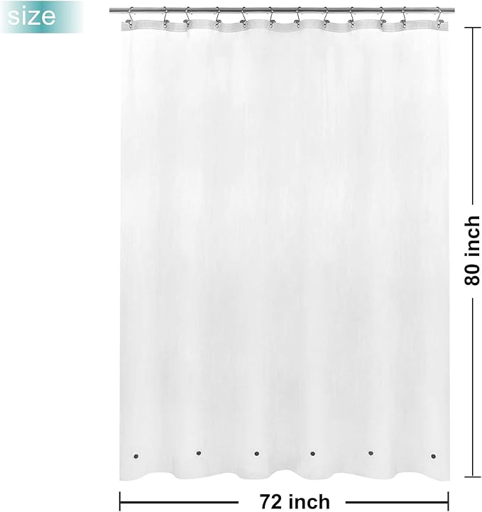 Mrs Awesome Long Shower Curtain Liner with 6 Magnets 72 x 80 inch Frosted Thick PEVA Waterproof Plastic Shower Curtain 72x80, Frost