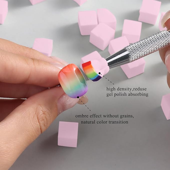 100Pcs Soft Nail Sponges for Ombre, Gradient Effect Pink Nail Art Sponges With Grabbing Pen 6Pcs Wedge Sponges Aura Nails Ombre Nail Brush Professional Accessories Manicure Salon Supplies