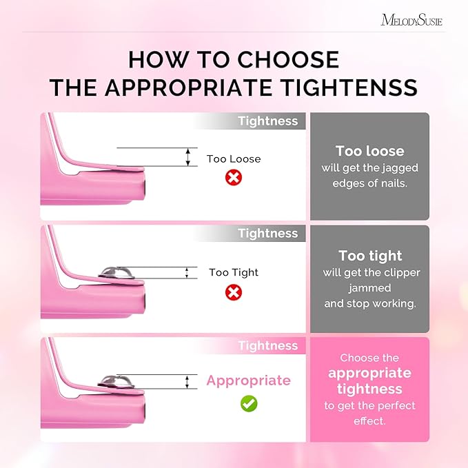 MelodySusie Acrylic Nail Clippers with 15pcs Magnet Sizers, Professional Nail Clippers Cutters for Long Acrylic Gel Nails Tips, Adjustable Stainless Nail Trimmer, Manicure Tool for Salon Home, Pink