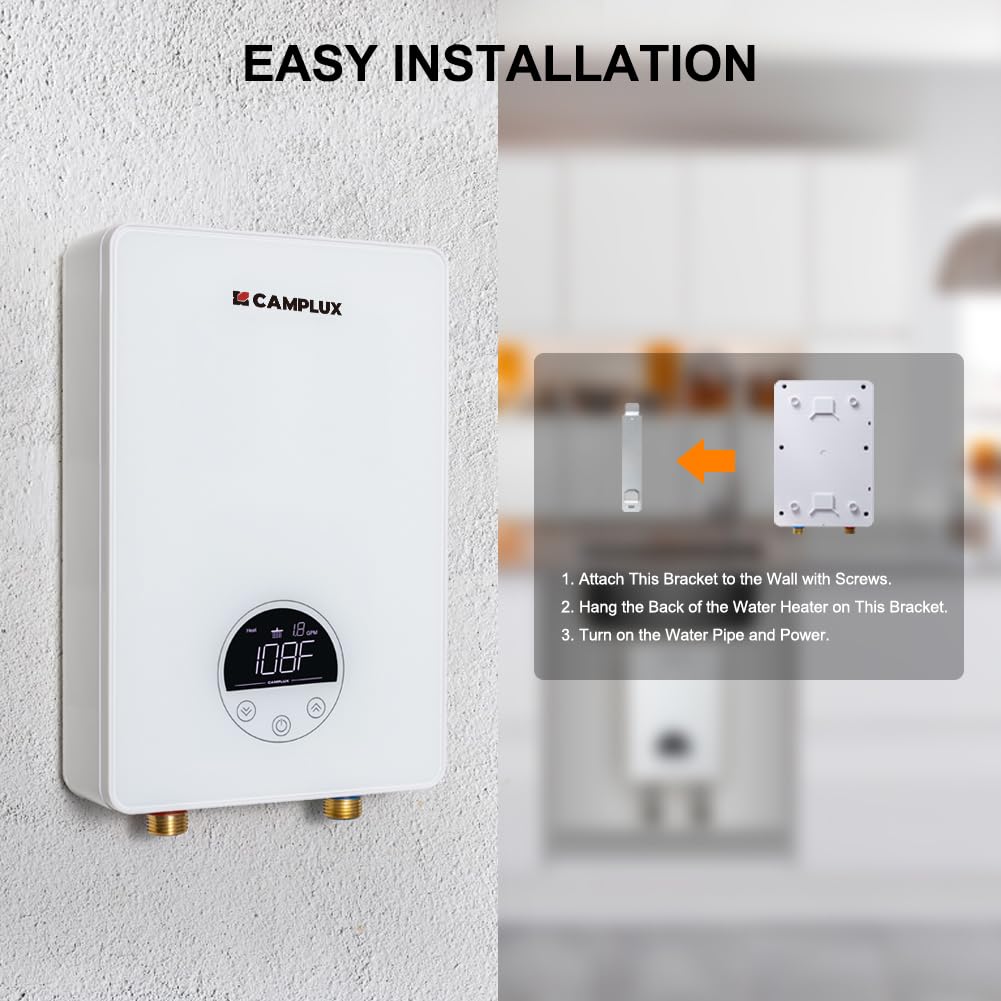 CAMPLUX Tankless Water Heater Electric 120V, 4500W Point of Use Instant Hot Water Heater, Save Space for Sink Wall Mounted LED Digital Display CSA Certified