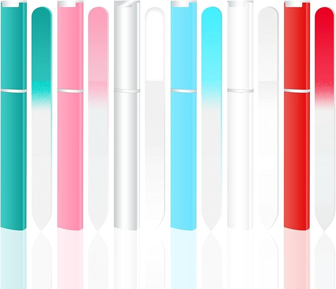 6 Pieces Both Sides Glass Nail File Crystal Glass Nail Files for Natural Nails with Case Glass Files for Nails Finger Nail Files for WomenÃ¯Â¼ÂLight ColorÃ¯Â¼Â