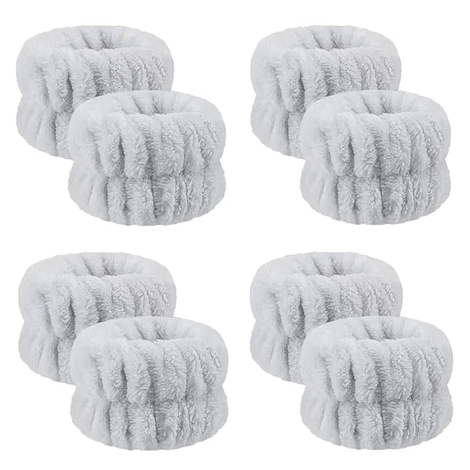 8Pcs Anmieciu Microfiber Spa Wristbands - Wrist Towels for Face Washing, Arm Bands to Prevent Liquid Spilling (Gray)
