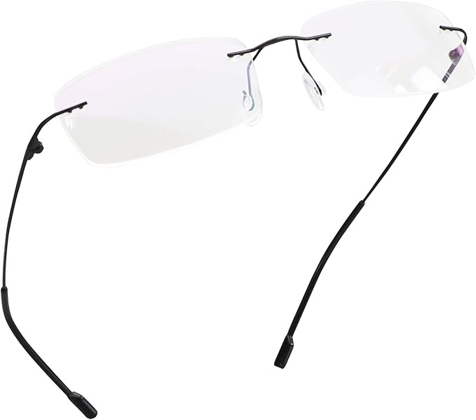 LifeArt Blue Light Blocking Computer Reading Glasses,Men's and Women's Rimless Frame (Black, +2.00 Magnification)