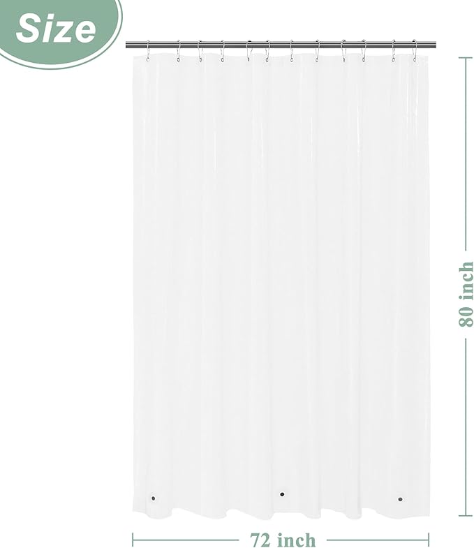 Mrs Awesome Long Clear Shower Curtain Liner with 3 Magnets, 72x80 Premium Flexible Sturdy Plastic Shower Curtain for Bathroom Lightweight, Waterproof, Clear