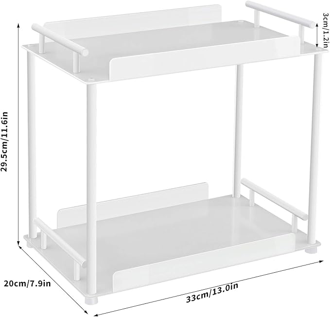 FLE Bathroom Organizer Countertop,Counter Decorative Tray Cosmetic Organizer,Countertop Storage Shelf for Bathroom, Kitchen, Living Room, Bedroom, Dressing Table (2 Tier-White)
