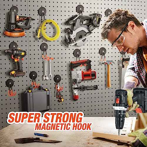 2Pcs Large Strong Magnetic Hooks for Hanging Heavy Duty, 3.5in Neodymium Magnet Storage Utility Hooks, Steel Long Magnetic Holder/Hanger Hook Organizer for Hanging Garage/Garden/Power Tools