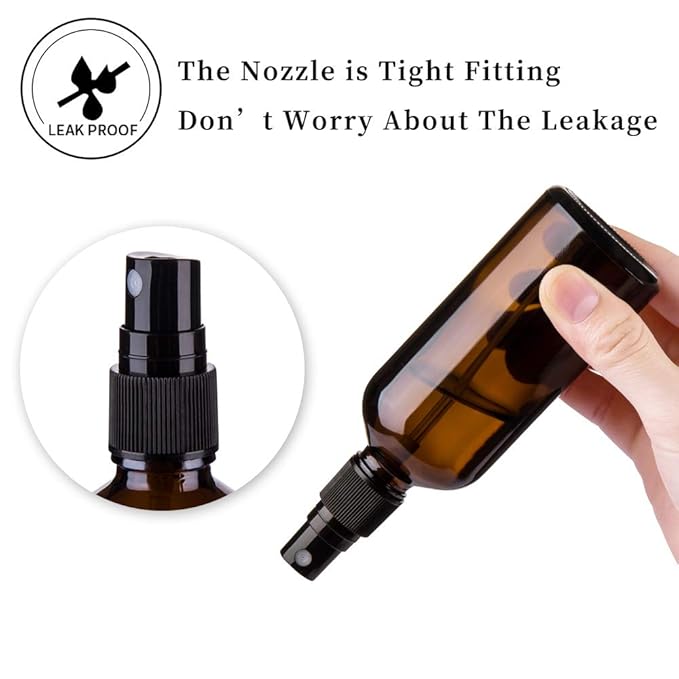 Hydior 4oz Amber Glass Spray Bottle for Essential Oil, Empty Fine Mist Spray Bottle, 6 Pack