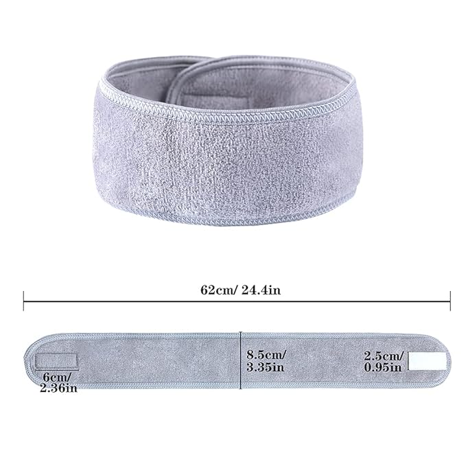 Facial Spa Headbands 4 PCS , Makeup Shower Bath Wrap Sport Headband Terry Cloth Stretch Towel with Magic Tape (Gray)