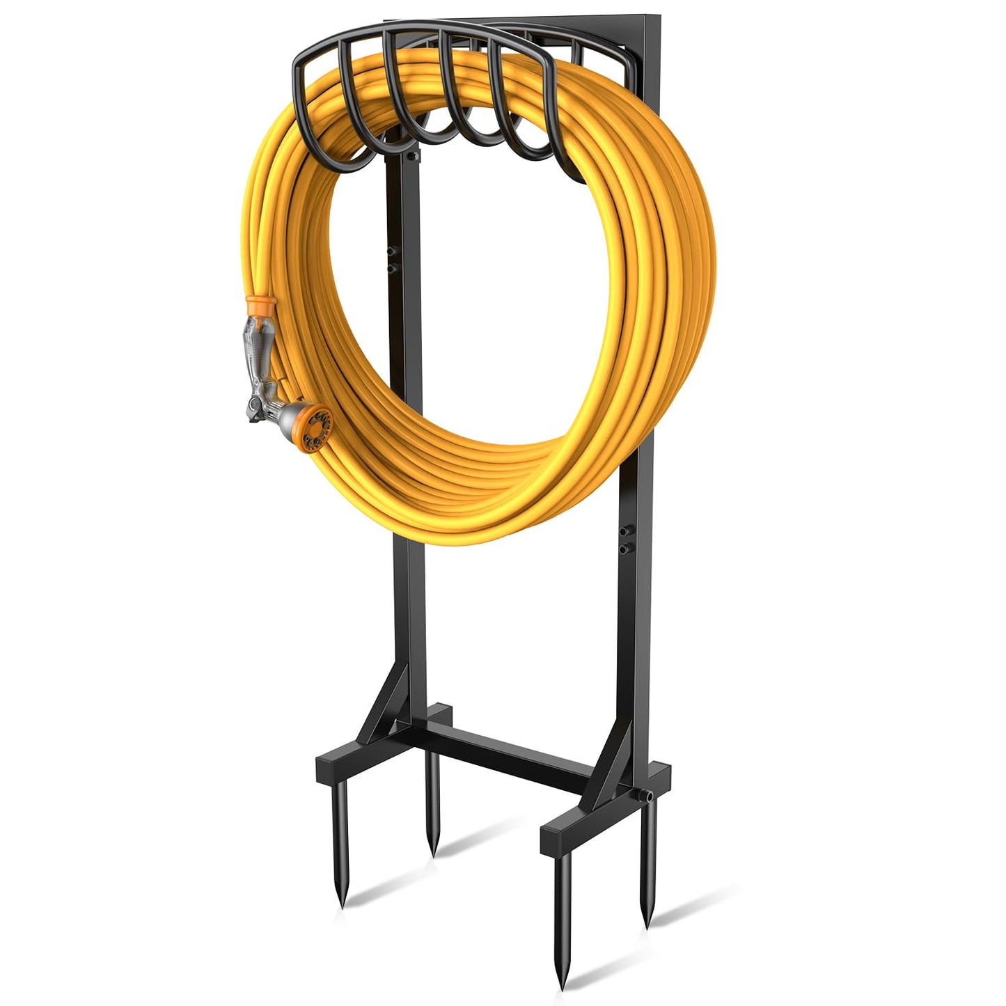Pattiumo Garden Hose Holder Stand, Heavy Duty Freestanding Metal Hose Holder with 4 Spikes, Hose Reel Alternative Holds up to 150 ft for Yard Lawn Garden Patio