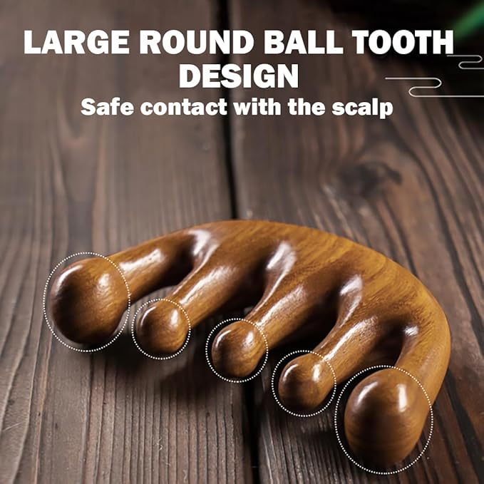 Wooden Scalp Massager - Handmade 100% Natural Green Sandalwood Wide Tooth Combs - Wood Massage Comb & Sandalwood Comb for Luxurious Hair Care