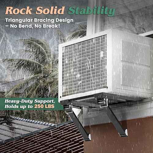 Upgraded No-Drill Window AC Bracket, Adjustable Window Air Conditioner Support for Single/Double Hung Windows, Heavy-Duty Holds 250lbs,Easy Installation, Rustproof Aluminum, Renter Friendly
