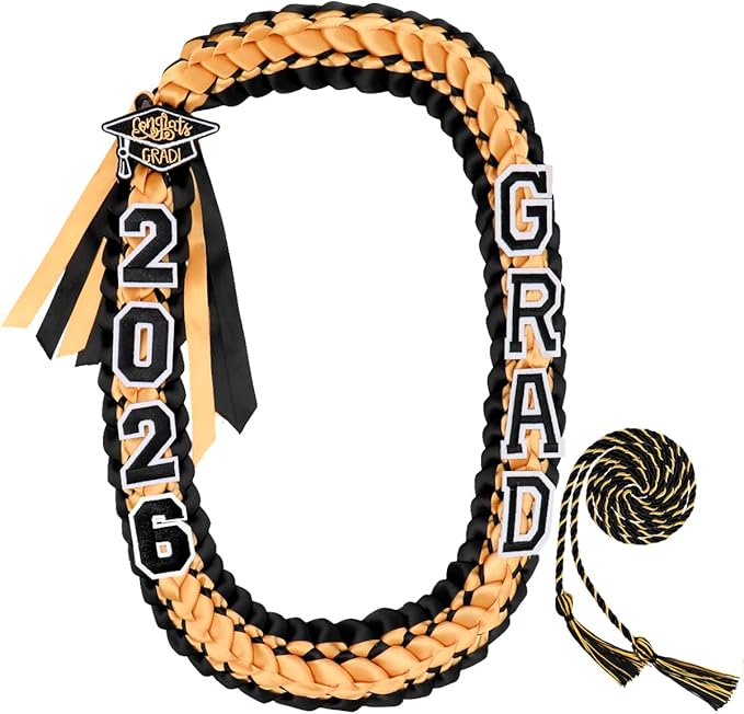 ALKB 2026 Graduation Lei Set - Two-Tone Braided Ribbon with Honor Cord, Unisex Graduation Gift for Graduates, Polyester