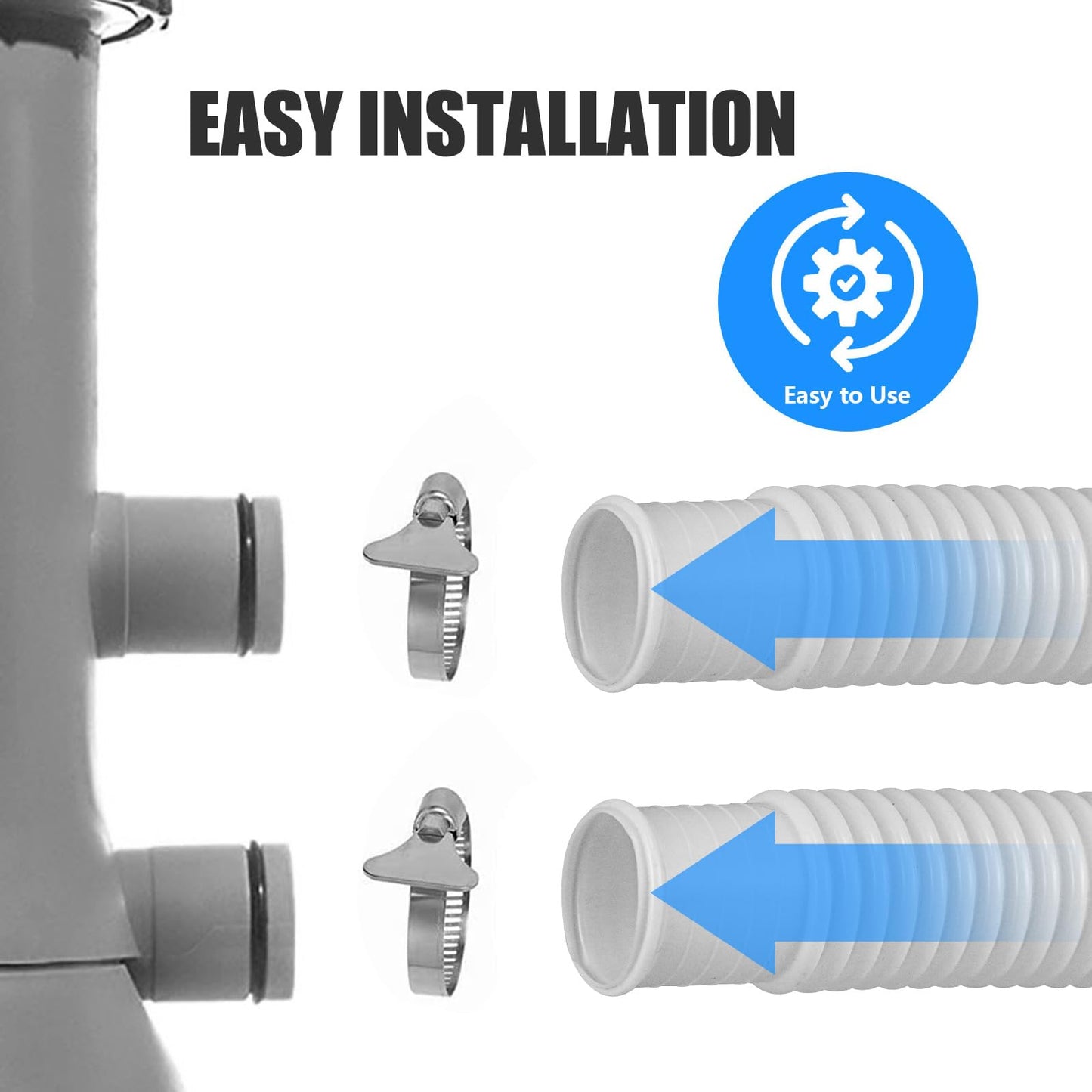 1.5” x 41” Pool Pump Replacement Hose, 2-Pack Above-Ground Pool Hoses with 4 Stainless Steel Clamps, Compatible with Intex, Coleman, Summer Waves Pool Pumps & Filters (2 PACK White)